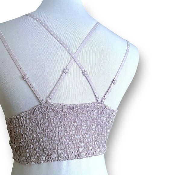 Altar'd State Lace Bralette Sz Small Taupe Stretch Strappy Longline Wireless Bra - Picture 7 of 8